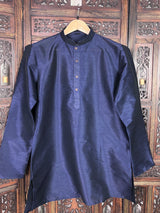 Blue Color Raw Silk Men Short Kurta - Kaash