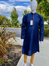 Blue Color Soft Silk Men Kurta Pajama for Men with Self Design material with small Zari Weave butti - Kaash