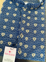 Blue Cotton Silk Kurta Pajama Set with Printed Design Pattern - Kaash