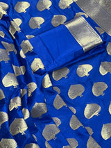 Blue Semi Banarasi Silk Saree Dancing Peacock Motifs with Grand Border | Banarasi Saree | Peacock Motifs | Blue Color Saree - Kaash