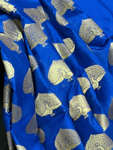 Blue Semi Banarasi Silk Saree Dancing Peacock Motifs with Grand Border | Banarasi Saree | Peacock Motifs | Blue Color Saree - Kaash