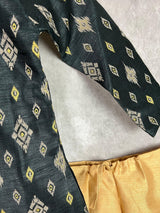 Charcoal Grey Boys with Ikkat Prints 2-piece kurta pajama set for boys with ikkat prints with lace neckline — Kaash Collection