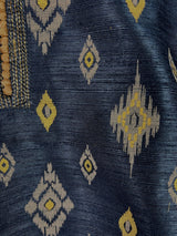 Boys Kurta Pajama Set in Dark Blue Color with Ikkat Prints - Kaash