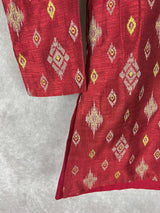 Boys Kurta Pajama Set in Maroon Color with Ikkat Prints | Raw Silk material with Cotton Lining | Kurta Pajama for Boys | Indian Kids Wear - Kaash