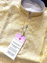Boys Light Yellow Color Kurta Pajama in Georgette material with Lucknowi Chikankari Work | | Chikankari Kurtas for Kids, Infants - Kaash