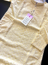 Boys Light Yellow Color Kurta Pajama in Georgette material with Lucknowi Chikankari Work | | Chikankari Kurtas for Kids, Infants - Kaash