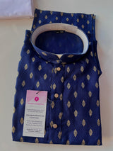 Midnight Blue Boys Cotton Self-Butti 2-piece kurta pajama set for boys with small self-design gold buttis — Kaash Collection