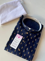 Boys Midnight Blue Color Premium Pure Cotton Kurta Pajama Set with small Self design Butti | Cotton Kids Kurtas | Father Son Kurta Set - Kaash