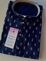 Boys Midnight Blue Color Premium Pure Cotton Kurta Pajama Set with small Self design Butti | Cotton Kids Kurtas | Father Son Kurta Set - Kaash