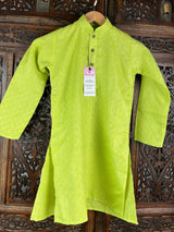 Parrot Green Boys Cotton 2-piece kurta pajama set for boys with cotton kurta with churidar pajama — Kaash Collection