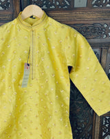Boys Raw Silk Lime Color Kurta Pajama Set with Embroidery and Sequence Work | Kids Festive Wear | Kids Wear | Boys Ethnic Wear | Kids Wear - Kaash