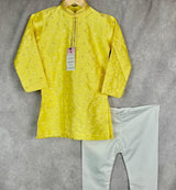 Boys Raw Silk Lime Color Kurta Pajama Set with Embroidery and Sequence Work | Kids Festive Wear | Kids Wear | Boys Ethnic Wear | Kids Wear - Kaash