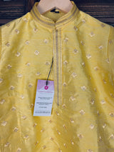 Boys Raw Silk Lime Color Kurta Pajama Set with Embroidery and Sequence Work | Kids Festive Wear | Kids Wear | Boys Ethnic Wear | Kids Wear - Kaash