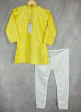 Boys Raw Silk Lime Color Kurta Pajama Set with Embroidery and Sequence Work | Kids Festive Wear | Kids Wear | Boys Ethnic Wear | Kids Wear - Kaash