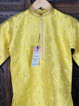 Boys Raw Silk Lime Color Kurta Pajama Set with Embroidery and Sequence Work | Kids Festive Wear | Kids Wear | Boys Ethnic Wear | Kids Wear - Kaash