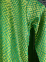 Boys Soft Silk Mehndi Green Green Kurta with White Cotton Churidar Pajama - Kaash