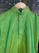 Boys Soft Silk Mehndi Green Green Kurta with White Cotton Churidar Pajama - Kaash