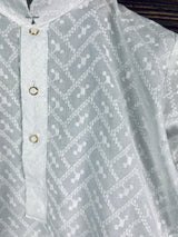 Boys White Lucknowi Chikankari Kurta Pajama for Boys | Pure Cotton - Kaash