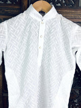 Boys White Lucknowi Chikankari Kurta Pajama for Boys | Pure Cotton - Kaash
