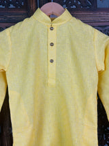 Yellow Boys Cotton Set 2-piece kurta pajama set for boys with cotton kurta with churidar pajama — Kaash Collection