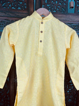 Yellow Boys Cotton Set 2-piece kurta pajama set for boys with cotton kurta with churidar pajama — Kaash Collection