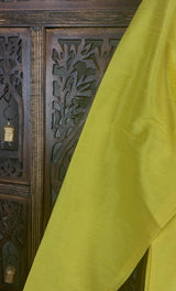 Bright Lemon Yellow Color Raw Silk Indian Men Short Kurta - Kaash