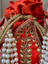 Bright Orangish Red Wedding Potli Bag - Kaash
