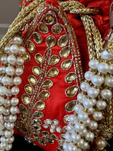 Bright Orangish Red Wedding Potli Bag - Kaash