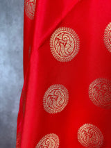 Bright Red Banarasi Silk Chakra Designer Dupatta with red color tassels on the ends | Light Weight Dupatta | Benarasi Dupatta - Kaash