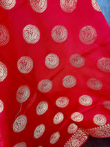 Bright Red Banarasi Silk Chakra Designer Dupatta with red color tassels on the ends | Light Weight Dupatta | Benarasi Dupatta - Kaash