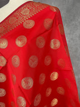 Bright Red Banarasi Silk Chakra Designer Dupatta with red color tassels on the ends | Light Weight Dupatta | Benarasi Dupatta - Kaash
