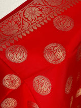 Bright Red Banarasi Silk Chakra Designer Dupatta with red color tassels on the ends | Light Weight Dupatta | Benarasi Dupatta - Kaash