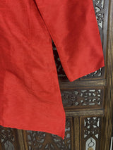 Bright Red men's short kurta in raw silk with short kurta (no pajama) — Kaash Collection