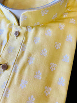 Bright Yellow Color Premium Pure Cotton Kurta Pajama Set for Men | Cotton Men Kurtas | Haldi Kurta for Weddings - Kaash
