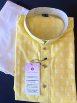 Bright Yellow Color Premium Pure Cotton Kurta Pajama Set for Men | Cotton Men Kurtas | Haldi Kurta for Weddings - Kaash