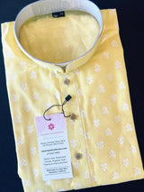 Bright Yellow Color Premium Pure Cotton Kurta Pajama Set for Men | Cotton Men Kurtas | Haldi Kurta for Weddings - Kaash