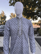 Chikankari Embroidery Light Grey Kurta for Men | Mirror Work & Hand-Block Prints | Kurta Pajama Set in USA | Ships from California | Kaash Kurtas - Kaash