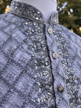 Chikankari Embroidery Light Grey Kurta for Men | Mirror Work & Hand-Block Prints | Kurta Pajama Set in USA | Ships from California | Kaash Kurtas - Kaash
