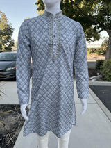 Chikankari Embroidery Light Grey Kurta for Men | Mirror Work & Hand-Block Prints | Kurta Pajama Set in USA | Ships from California | Kaash Kurtas - Kaash