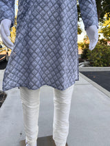 Chikankari Embroidery Light Grey Kurta for Men | Mirror Work & Hand-Block Prints | Kurta Pajama Set in USA | Ships from California | Kaash Kurtas - Kaash
