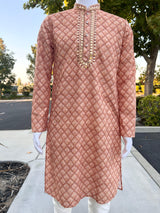 Chikankari Embroidery Light Peach Kurta for Men | Mirror Work & Block Prints | Kurta Pajama Set in USA | Ships from California | Kaash Kurta - Kaash