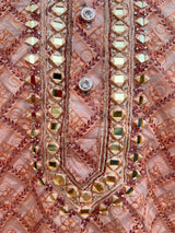 Chikankari Embroidery Light Peach Kurta for Men | Mirror Work & Block Prints | Kurta Pajama Set in USA | Ships from California | Kaash Kurta - Kaash