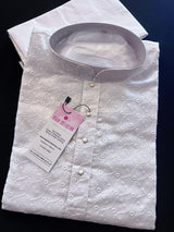 Pure White men's kurta pajama in pure cotton with lucknowi chikankari embroidery — Kaash Collection