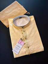 Cream Color Kurta with Gold Raw Silk Churidar Pajama | Kurta Pajama for Men | Indian Festival Men Kurta Pajama | Men Ethnic Wear - Kaash