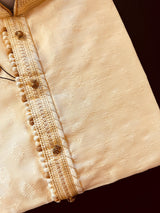 Cream Color Kurta with Gold Raw Silk Churidar Pajama | Kurta Pajama for Men | Indian Festival Men Kurta Pajama | Men Ethnic Wear - Kaash