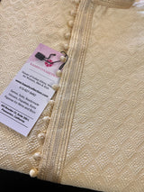 Cream Color Soft Silk Men Kurta Pajama with Self Design material with Lining | Kurta Pajama for Men for Weddings, Parties and Festivals - Kaash