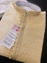 Cream Color Soft Silk Men Kurta Pajama with Self Design material with Lining | Kurta Pajama for Men for Weddings, Parties and Festivals - Kaash