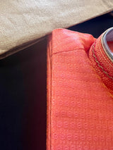 Dark Coral men's kurta pajama in soft silk with small embroidery buttis with neckline detail — Kaash Collection
