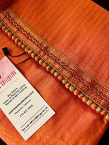 Dark Coral men's kurta pajama in soft silk with small embroidery buttis with neckline detail — Kaash Collection
