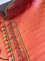 Dark Coral men's kurta pajama in soft silk with small embroidery buttis with neckline detail — Kaash Collection